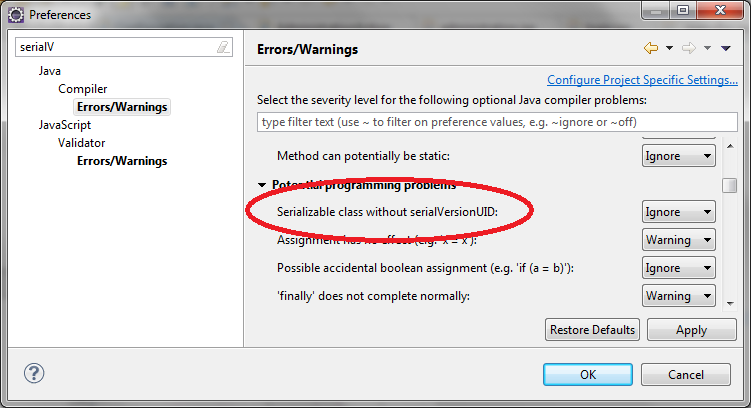 Eclipse Java compiler preferences